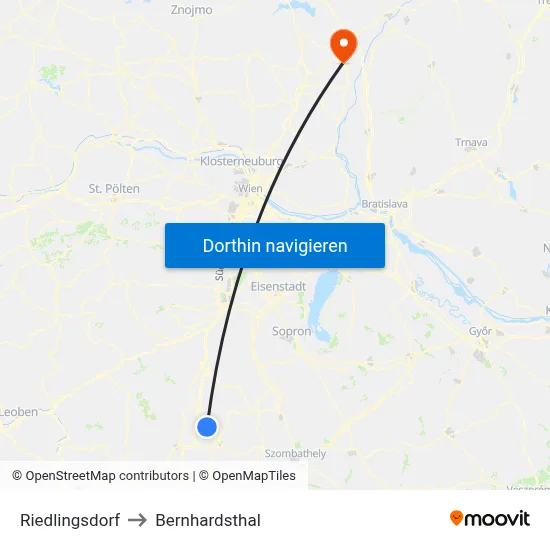 Riedlingsdorf to Bernhardsthal map
