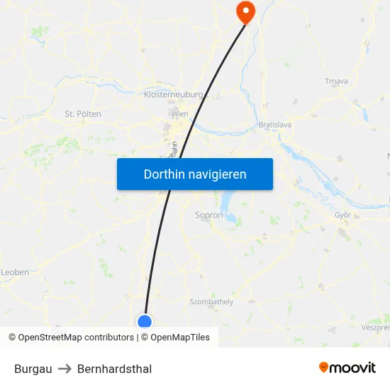 Burgau to Bernhardsthal map