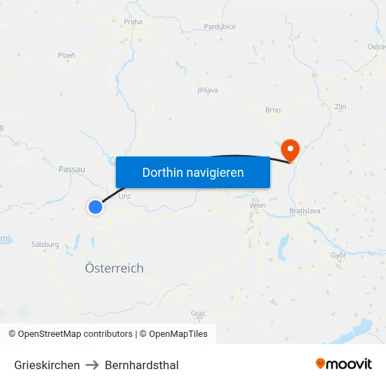 Grieskirchen to Bernhardsthal map
