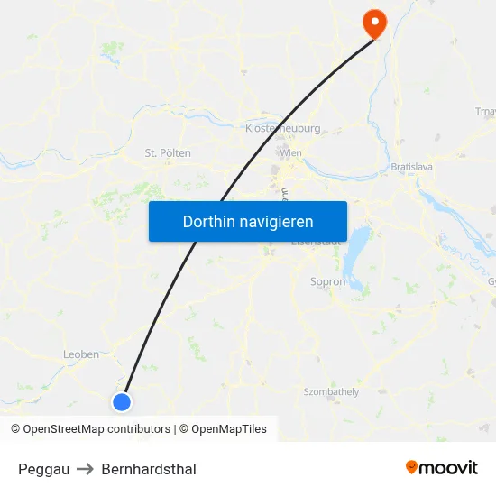 Peggau to Bernhardsthal map