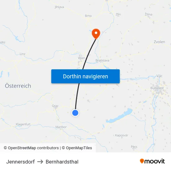 Jennersdorf to Bernhardsthal map