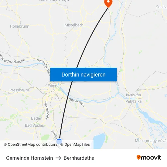 Gemeinde Hornstein to Bernhardsthal map