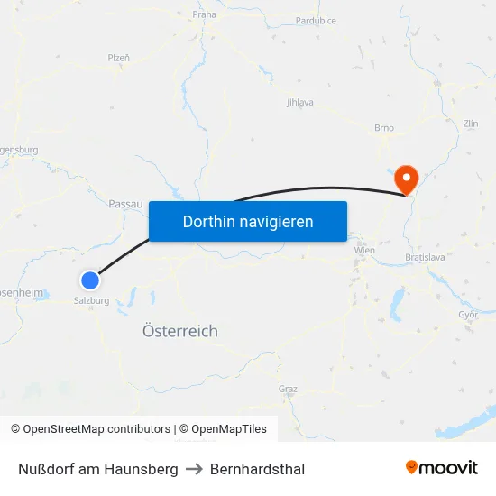 Nußdorf am Haunsberg to Bernhardsthal map