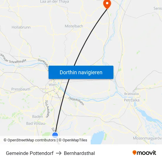 Gemeinde Pottendorf to Bernhardsthal map