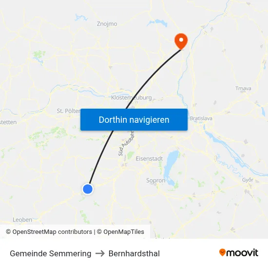 Gemeinde Semmering to Bernhardsthal map