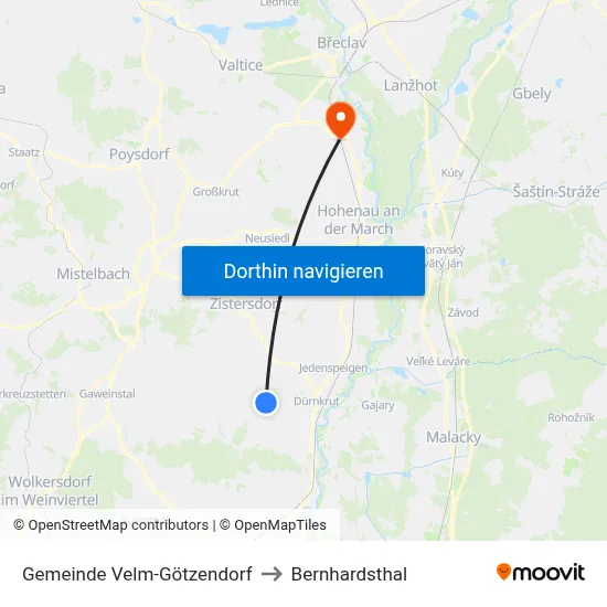 Gemeinde Velm-Götzendorf to Bernhardsthal map