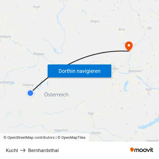 Kuchl to Bernhardsthal map