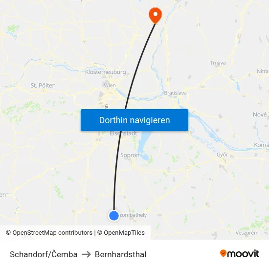 Schandorf/Čemba to Bernhardsthal map