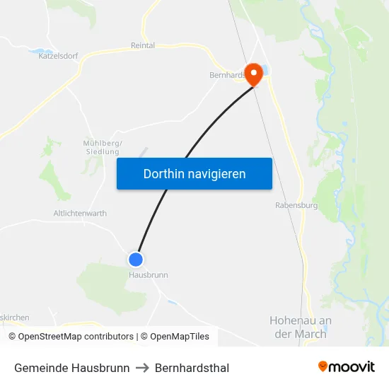 Gemeinde Hausbrunn to Bernhardsthal map