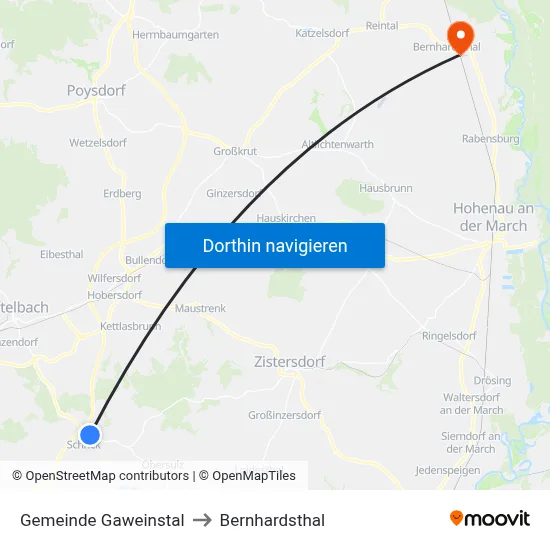 Gemeinde Gaweinstal to Bernhardsthal map
