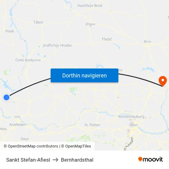Sankt Stefan-Afiesl to Bernhardsthal map