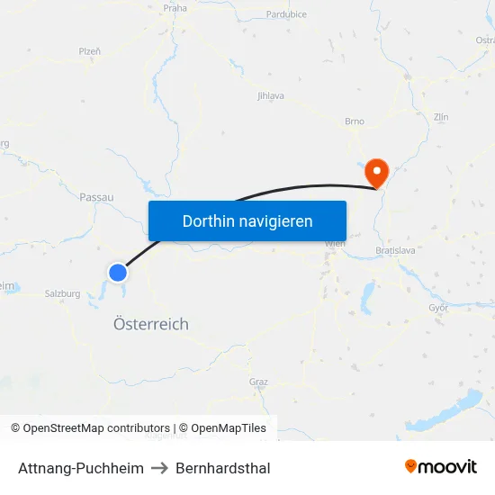 Attnang-Puchheim to Bernhardsthal map