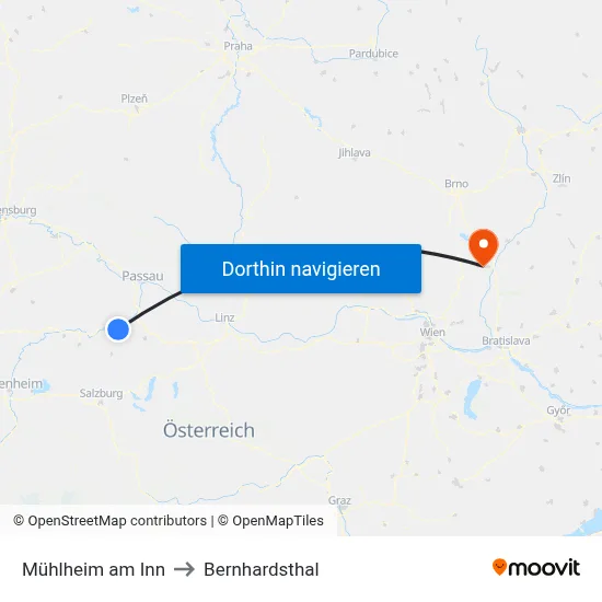 Mühlheim am Inn to Bernhardsthal map