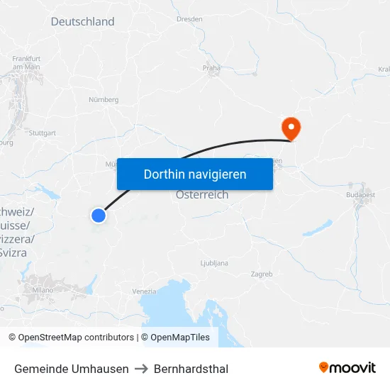 Gemeinde Umhausen to Bernhardsthal map