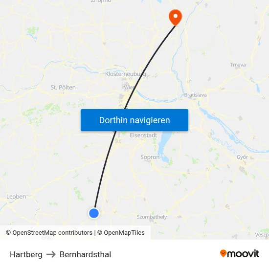 Hartberg to Bernhardsthal map