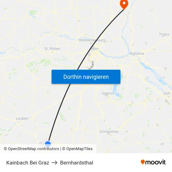 Kainbach Bei Graz to Bernhardsthal map