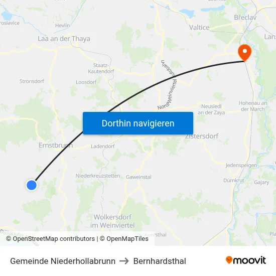 Gemeinde Niederhollabrunn to Bernhardsthal map