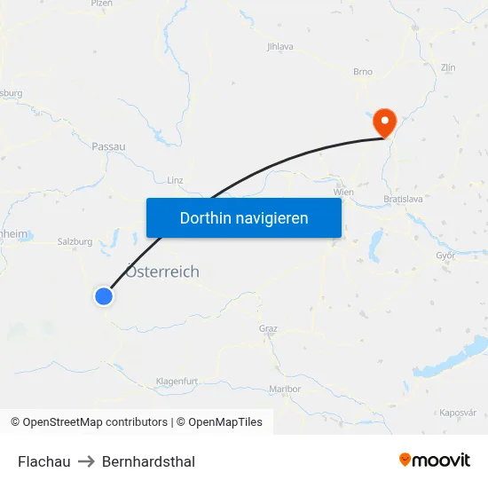 Flachau to Bernhardsthal map
