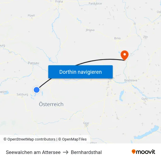 Seewalchen am Attersee to Bernhardsthal map