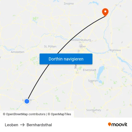 Leoben to Bernhardsthal map