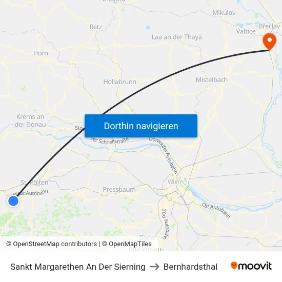 Sankt Margarethen An Der Sierning to Bernhardsthal map