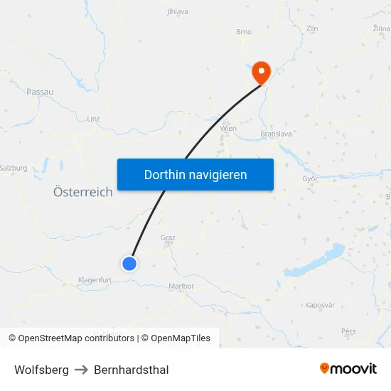 Wolfsberg to Bernhardsthal map