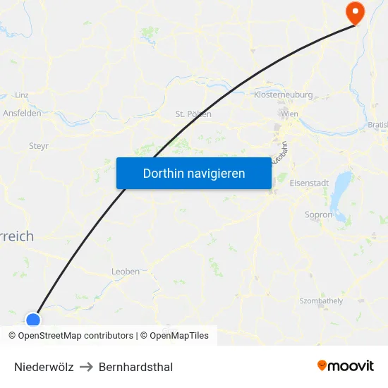 Niederwölz to Bernhardsthal map