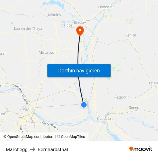 Marchegg to Bernhardsthal map