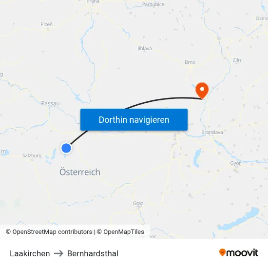 Laakirchen to Bernhardsthal map
