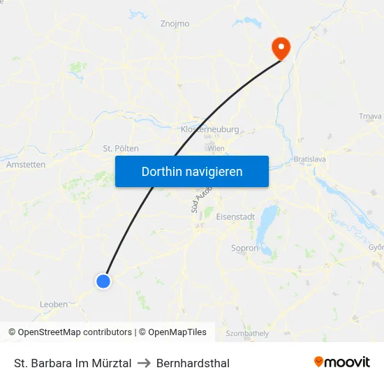 St. Barbara Im Mürztal to Bernhardsthal map