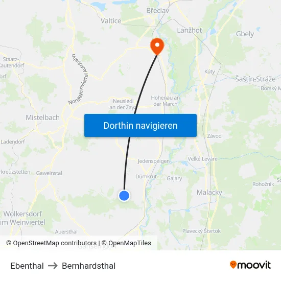 Ebenthal to Bernhardsthal map