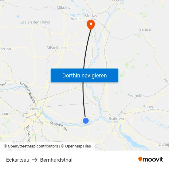 Eckartsau to Bernhardsthal map