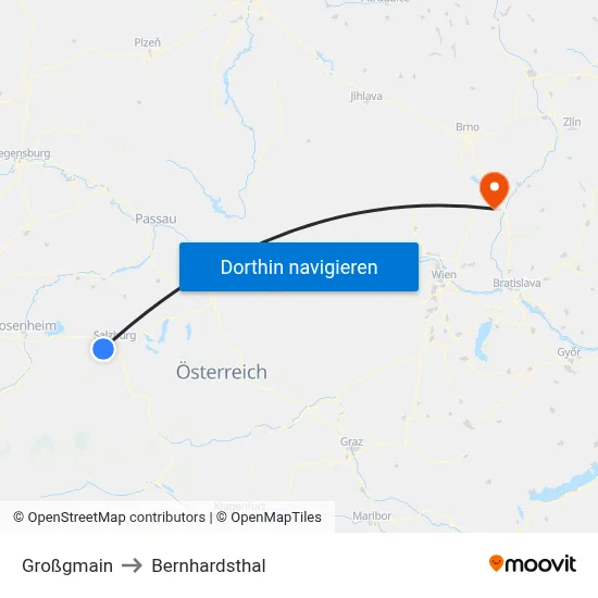 Großgmain to Bernhardsthal map