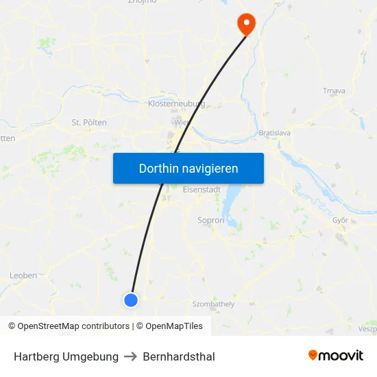Hartberg Umgebung to Bernhardsthal map