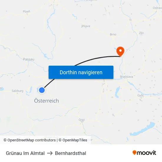 Grünau Im Almtal to Bernhardsthal map