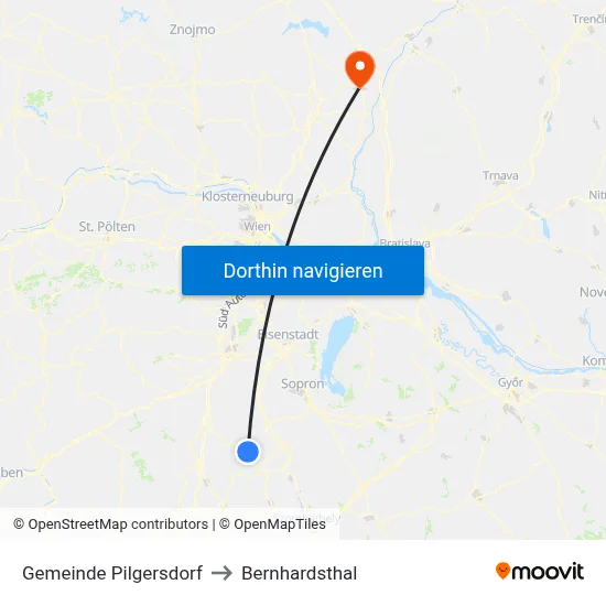 Gemeinde Pilgersdorf to Bernhardsthal map
