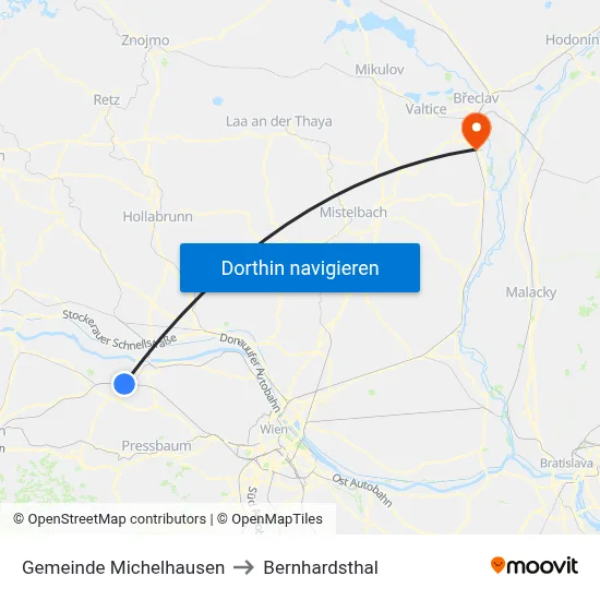Gemeinde Michelhausen to Bernhardsthal map