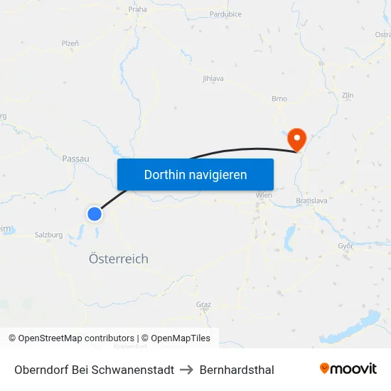 Oberndorf Bei Schwanenstadt to Bernhardsthal map