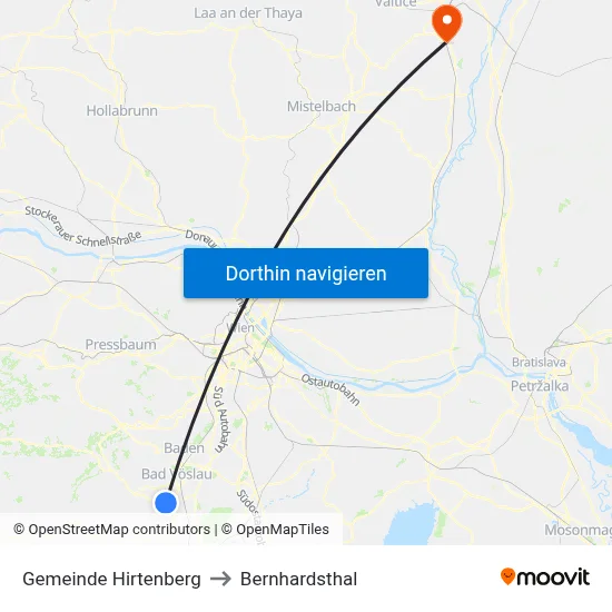 Gemeinde Hirtenberg to Bernhardsthal map