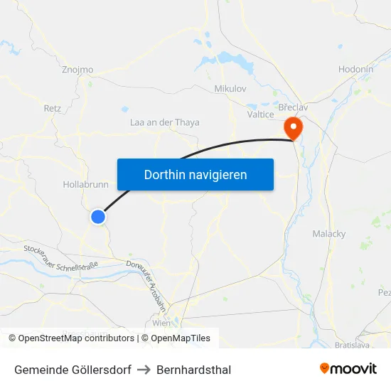 Gemeinde Göllersdorf to Bernhardsthal map