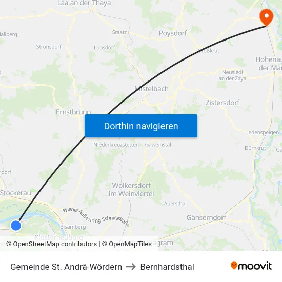 Gemeinde St. Andrä-Wördern to Bernhardsthal map