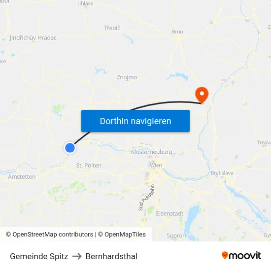 Gemeinde Spitz to Bernhardsthal map