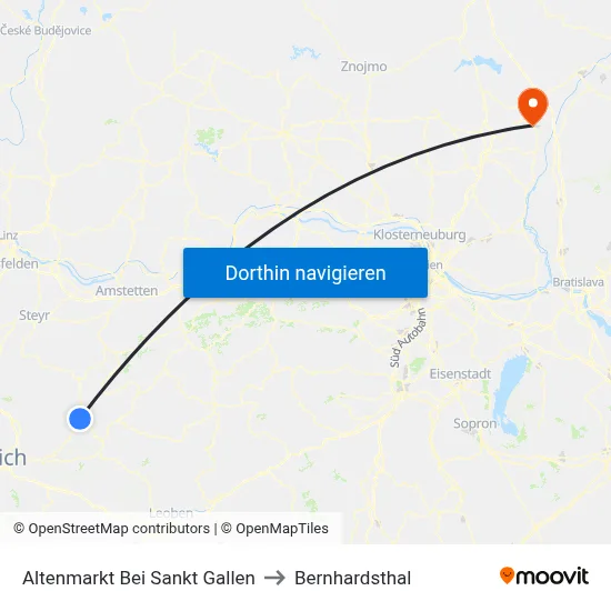 Altenmarkt Bei Sankt Gallen to Bernhardsthal map