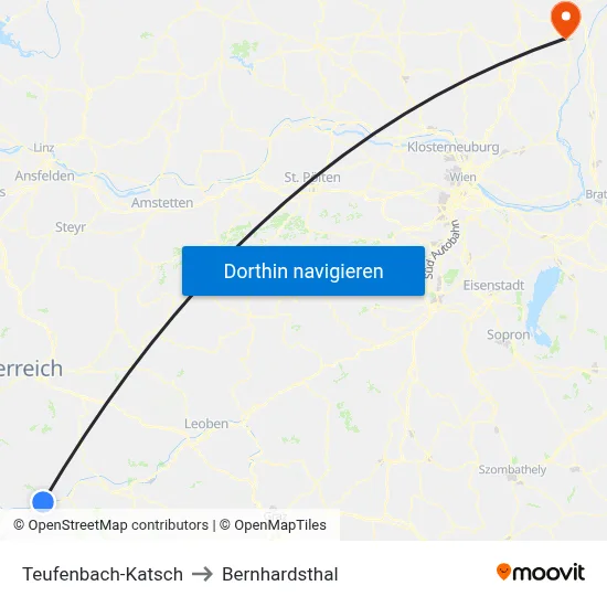 Teufenbach-Katsch to Bernhardsthal map