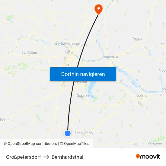 Großpetersdorf to Bernhardsthal map