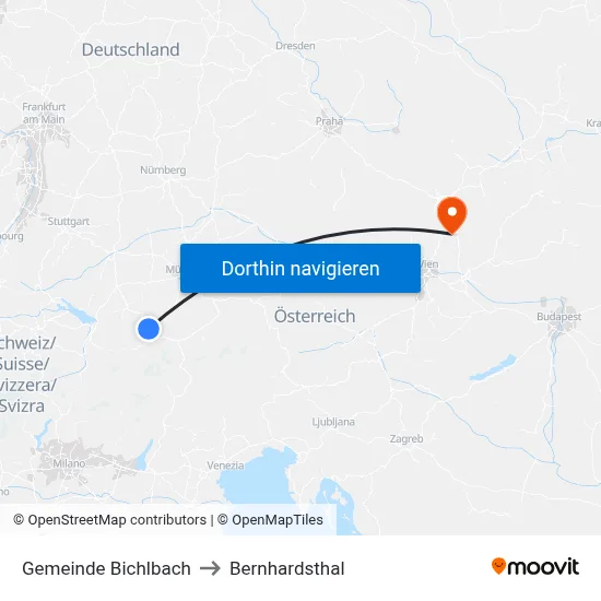 Gemeinde Bichlbach to Bernhardsthal map