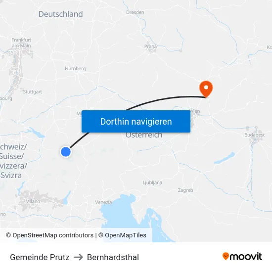 Gemeinde Prutz to Bernhardsthal map