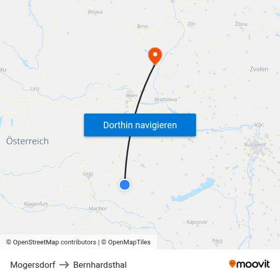 Mogersdorf to Bernhardsthal map