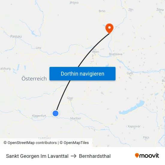 Sankt Georgen Im Lavanttal to Bernhardsthal map