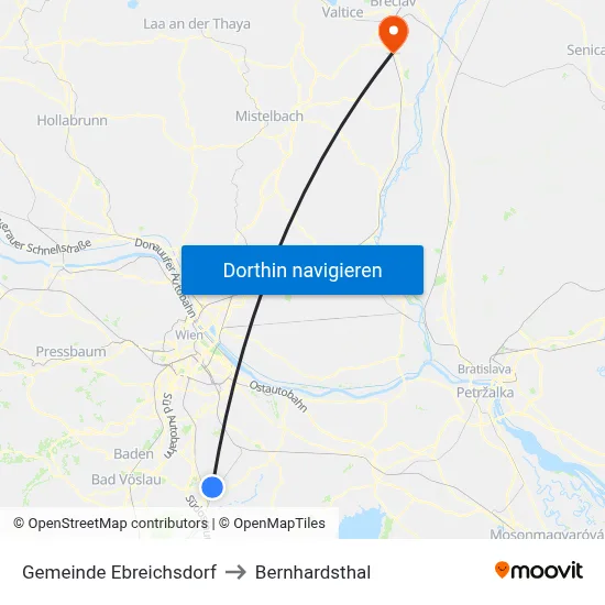 Gemeinde Ebreichsdorf to Bernhardsthal map
